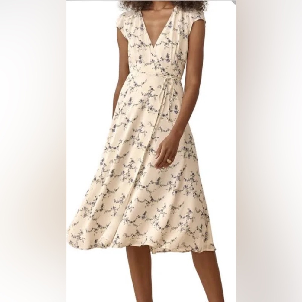 Reformation Carina Ivory Floral Wrap Dress